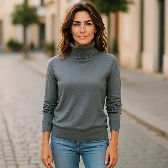 Above Mediocre Taste AMT Blue Turtle Neck Ribbed Sweater - Picture 1 of 9